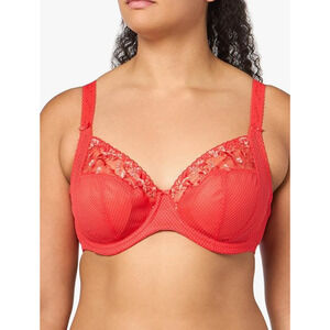 Elomi Women's Plus Size Charley Underwire Plunge Bra Red Embroidered Flowers 40J